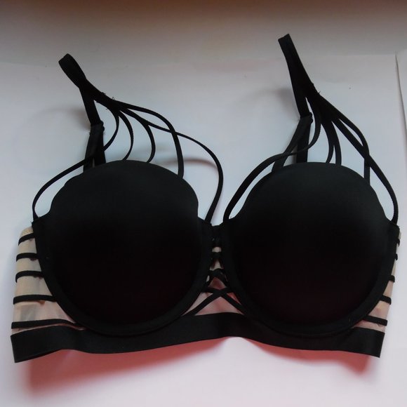NWT Victoria's Secret Balmain Black Strappy Mesh Long Lightly lined‎ Bra Top 34C - Picture 5 of 7